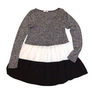 Pomelo Tunic Top Size S Gray Knit Colorblock Tiered Babydoll Long Sleeve Casual